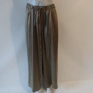 Women Lapointe Taupe Satin Elastic Drawstring Waist Pull-On Pants L
